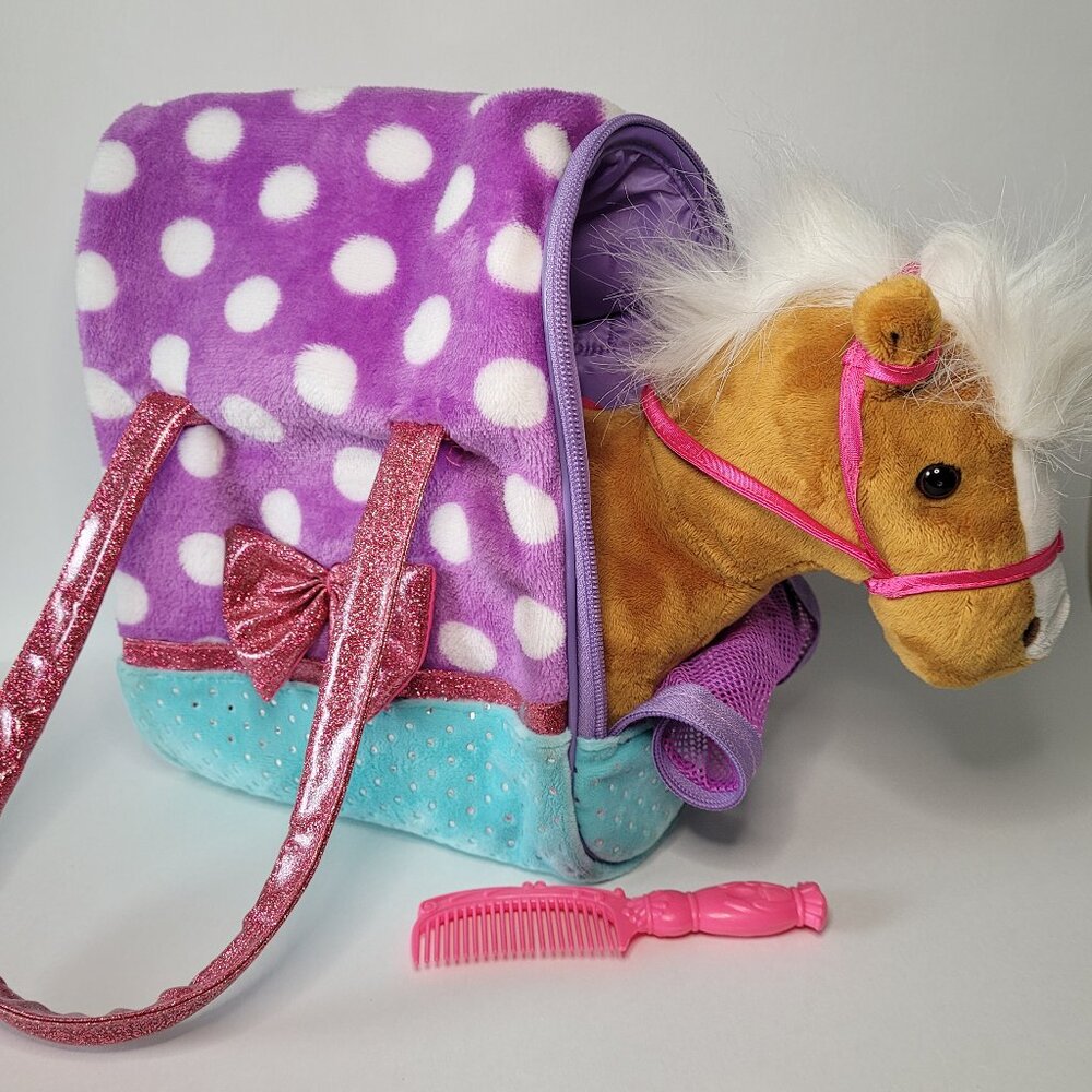 Plush Horse Brown With Travel Carrier Set Equestrian Stuffed Animal